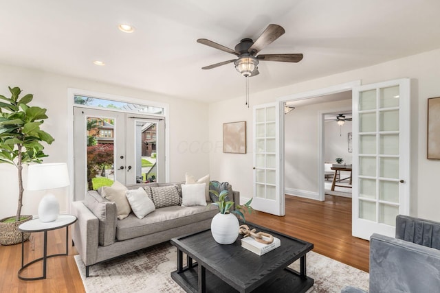 1800 Bryden Rd, Columbus, OH 43205 - living area with french doors, a ceiling fan, wood finished floors, and recessed lighting