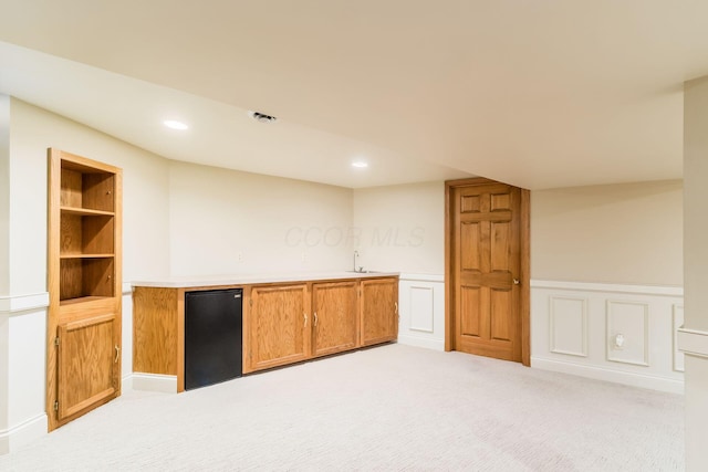 12385 Woodsfield Cir E, Pickerington, OH 43147 - interior space with recessed lighting, wet bar, a wainscoted wall, and fridge