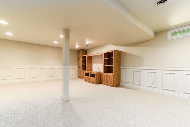 12385 Woodsfield Cir E, Pickerington, OH 43147 - below grade area featuring wainscoting, light carpet, a decorative wall, recessed lighting, and visible vents