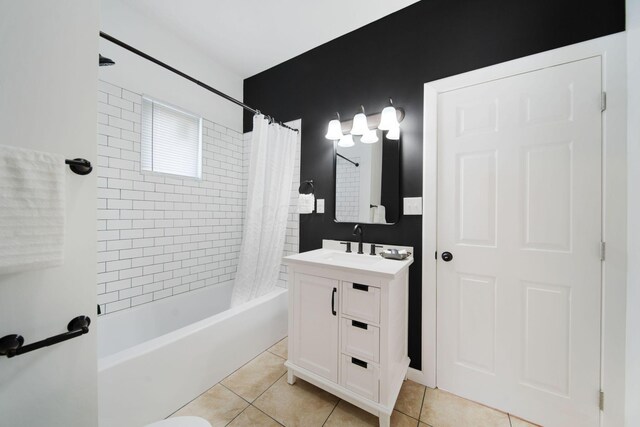 full bathroom featuring tile patterned flooring, shower / bath combo, and vanity