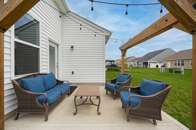 view of patio / terrace with a residential view and outdoor lounge area
