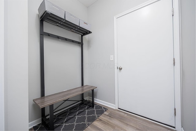 mudroom featuring baseboards and wood finished floors