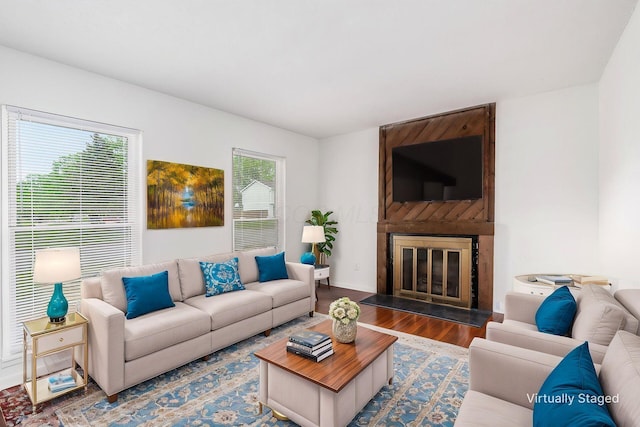 6556 Centennial Dr, Reynoldsburg, OH 43068 - living area featuring a large fireplace and wood finished floors