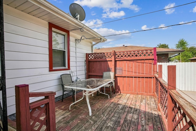 wooden deck with fence and outdoor dining area
