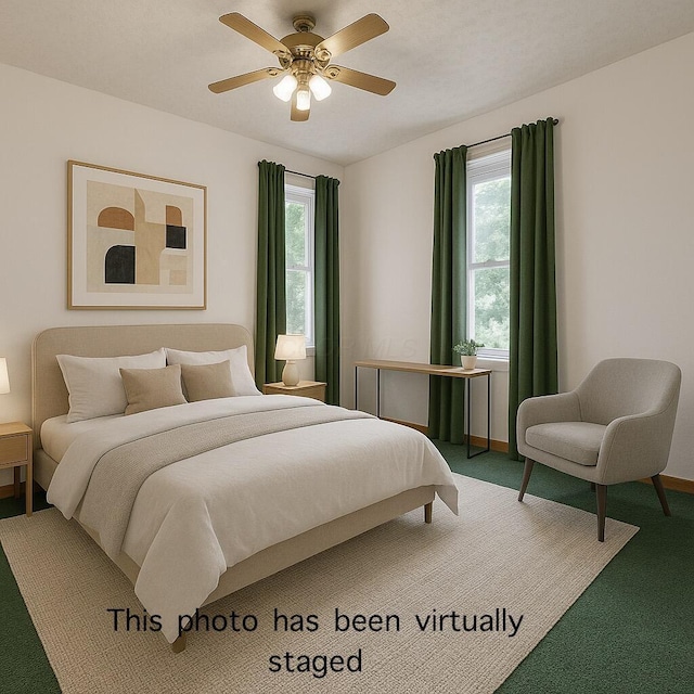 119 Highland Ave, Circleville, OH 43113 - bedroom featuring carpet flooring, multiple windows, and ceiling fan