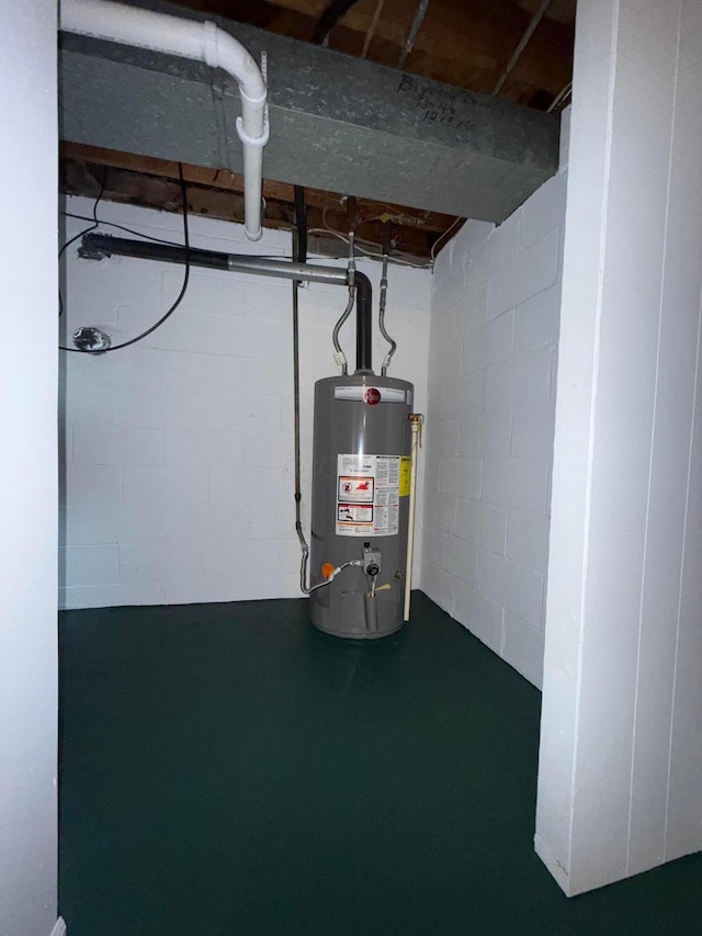 119 Highland Ave, Circleville, OH 43113 - unfinished below grade area featuring water heater and concrete block wall