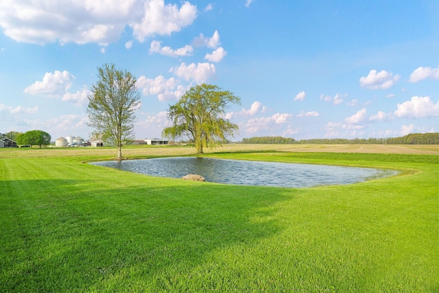 view of community with a water view and a yard