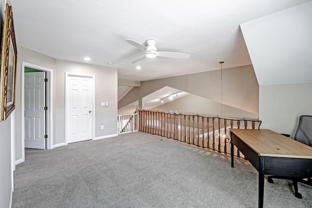 3622 Boathouse Dr, Hilliard, OH 43026 - office featuring ceiling fan, carpet, recessed lighting, baseboards, and lofted ceiling