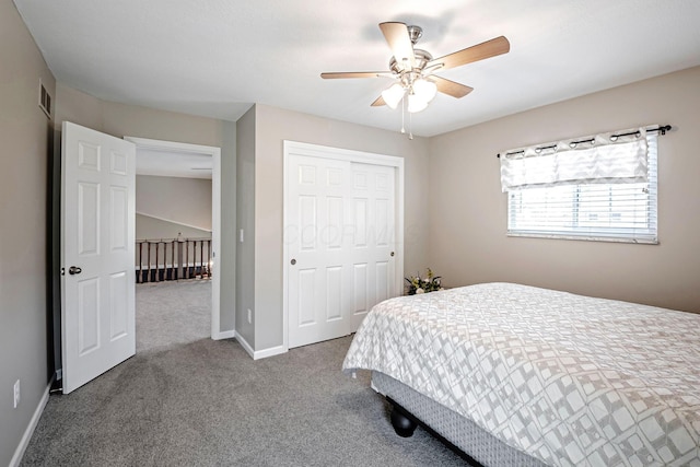 3622 Boathouse Dr, Hilliard, OH 43026 - bedroom featuring a closet, carpet flooring, baseboards, and ceiling fan