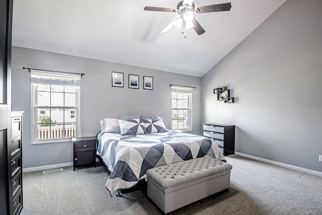 3622 Boathouse Dr, Hilliard, OH 43026 - carpeted bedroom featuring baseboards, ceiling fan, vaulted ceiling, and visible vents
