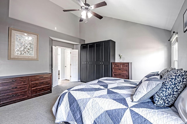 3622 Boathouse Dr, Hilliard, OH 43026 - carpeted bedroom featuring a closet, ceiling fan, and high vaulted ceiling