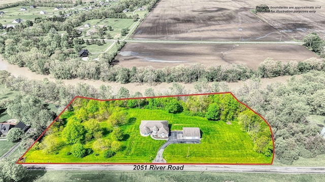 2051 River Rd, Delaware, OH 43015 - overview of rural landscape with property boundaries highlighted