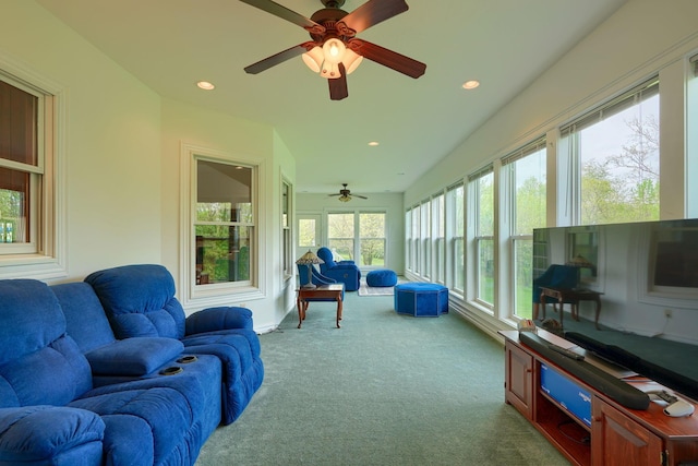 2051 River Rd, Delaware, OH 43015 - sunroom featuring carpet floors and recessed lighting
