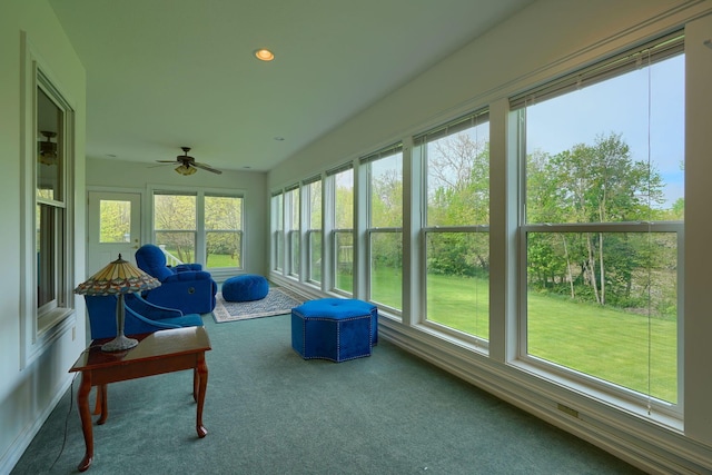 2051 River Rd, Delaware, OH 43015 - sunroom with a ceiling fan, carpet flooring, and recessed lighting