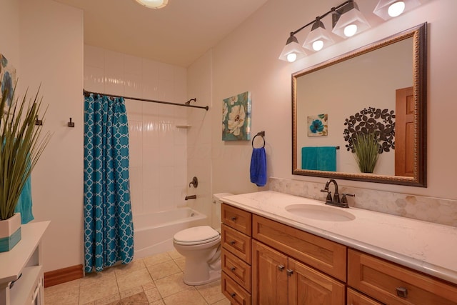 2051 River Rd, Delaware, OH 43015 - bathroom featuring vanity, tile patterned flooring, toilet, and shower / bathtub combination with curtain