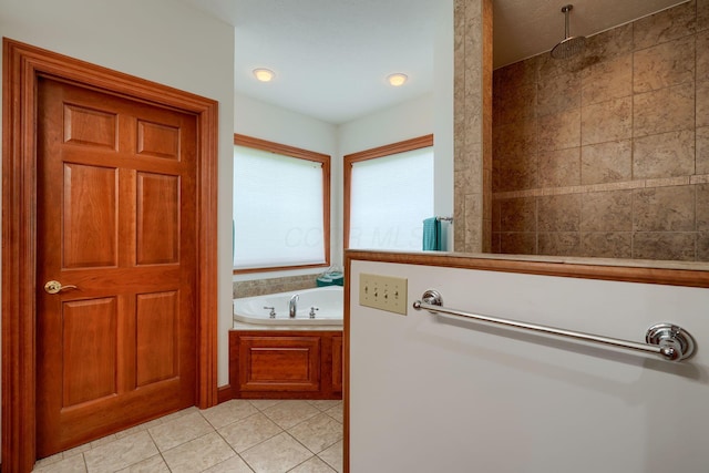 2051 River Rd, Delaware, OH 43015 - full bath featuring tile patterned floors, walk in shower, and a garden tub