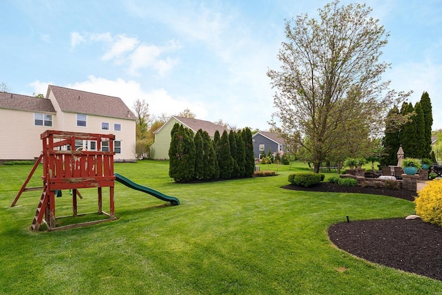 view of yard with a playground
