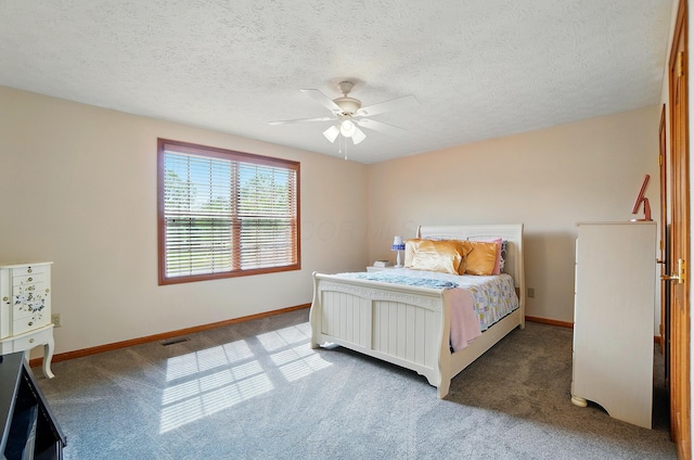 1775 Harrison Pond Dr, New Albany, OH 43054 - bedroom with carpet flooring, baseboards, ceiling fan, and a textured ceiling