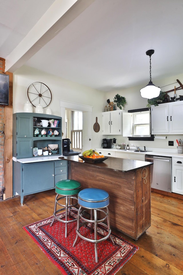 kitchen featuring dark wood-style floors, plenty of natural light, and dishwasher