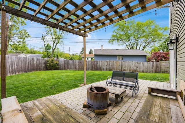 5392 Grandon Dr, Hilliard, OH 43026 - view of patio with a fire pit, a pergola, and a deck