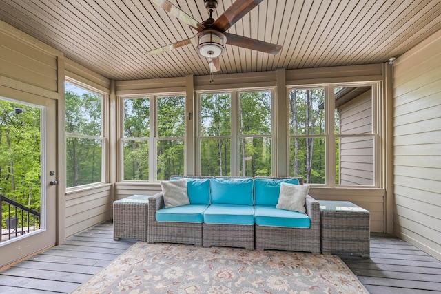39403 State Route 689, Albany, OH 45710 - sunroom / solarium featuring ceiling fan, outdoor lounge area, and healthy amount of natural light