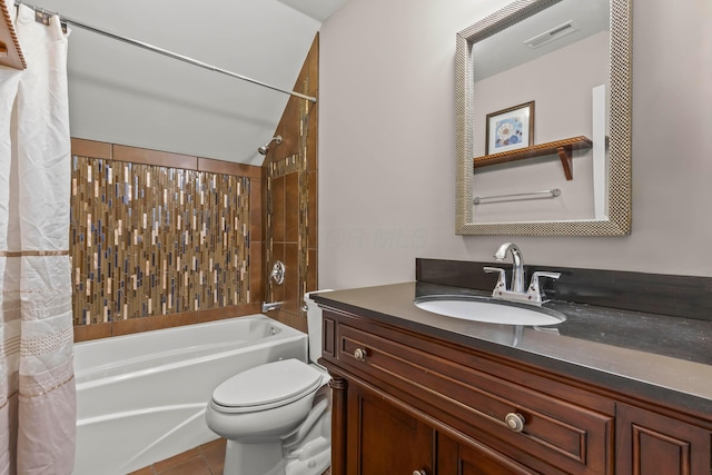 39403 State Route 689, Albany, OH 45710 - full bathroom featuring shower / bath combination with curtain, vanity, toilet, and tile patterned floors