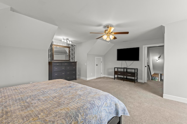 39403 State Route 689, Albany, OH 45710 - bedroom with carpet flooring, baseboards, ceiling fan, and vaulted ceiling