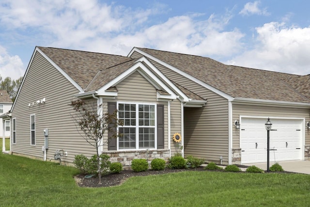 149 Broadmoore Blvd, Pataskala, OH 43062 - view of front of house with concrete driveway, an attached garage, roof with shingles, and a front lawn