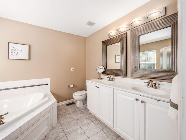 full bathroom featuring visible vents, a sink, double vanity, and toilet