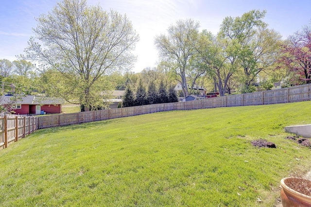 view of yard with a fenced backyard