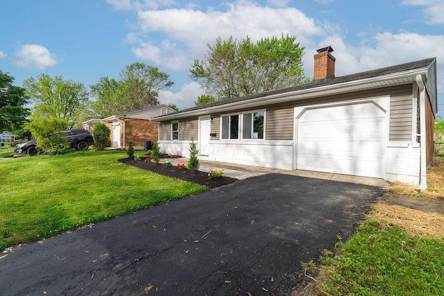 1727 Niagara Rd, Columbus, OH 43227 - ranch-style home featuring a garage, driveway, a front lawn, a chimney, and brick siding