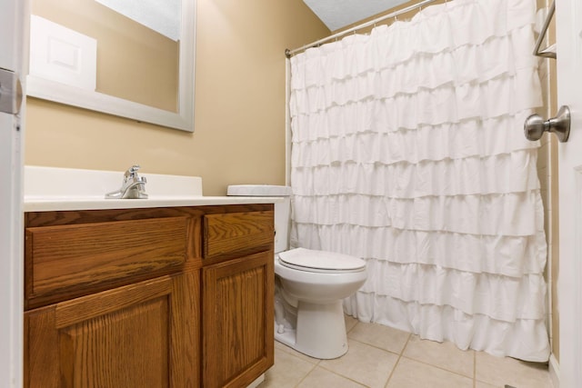7514 Murdock Ln, Canal Winchester, OH 43110 - bathroom with toilet, tile patterned floors, a shower with shower curtain, and vanity