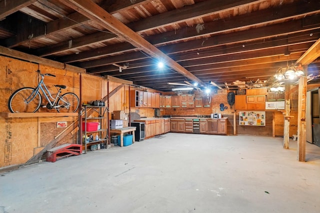basement with a workshop area