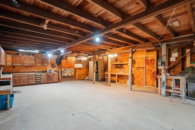 basement featuring a workshop area
