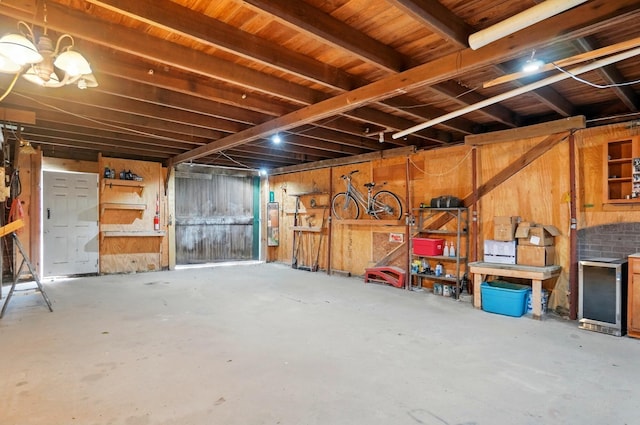 interior space featuring wooden walls