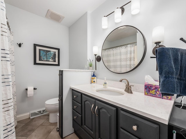full bathroom featuring vanity, tile patterned floors, toilet, and visible vents
