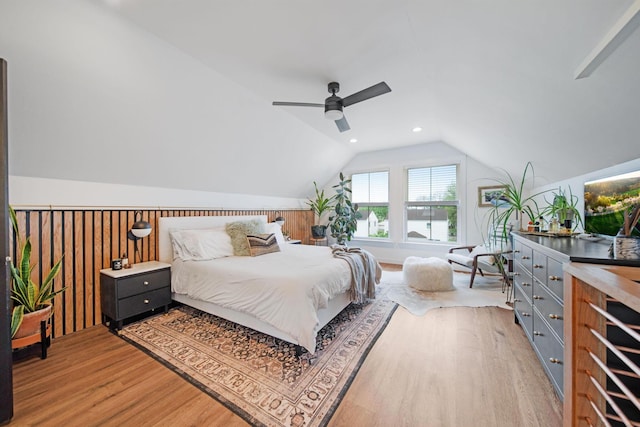 618 Berkeley Rd, Columbus, OH 43205 - bedroom featuring light wood-style flooring, lofted ceiling, ceiling fan, and recessed lighting