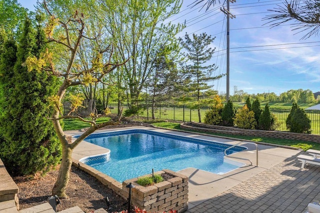 view of pool featuring a patio, a fenced in pool, and a fenced backyard