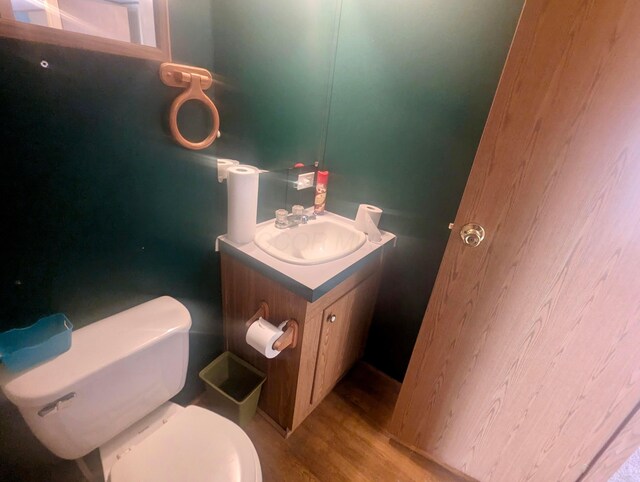 200 Ann St, New Straitsville, OH 43766 - bathroom with toilet, vanity, and wood finished floors