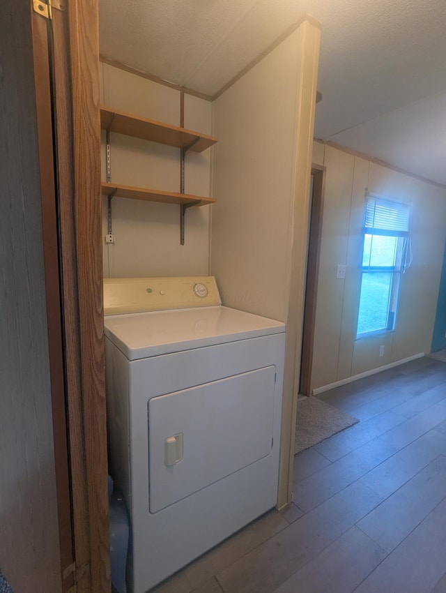 200 Ann St, New Straitsville, OH 43766 - laundry area with washer / clothes dryer, wood finished floors, and baseboards