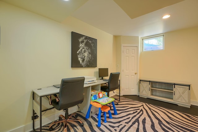 home office with recessed lighting and baseboards