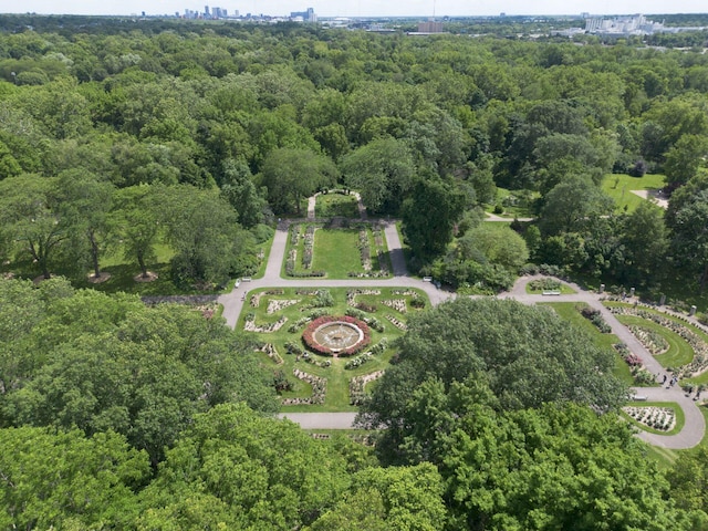 bird's eye view featuring a view of trees