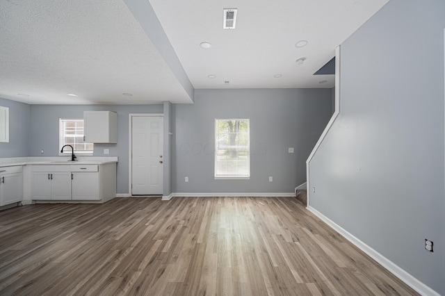 331 E Barthman Ave, Columbus, OH 43207 - unfurnished living room featuring a healthy amount of sunlight, visible vents, light wood-type flooring, a sink, and baseboards