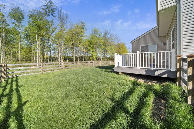 view of yard featuring a fenced backyard and a deck