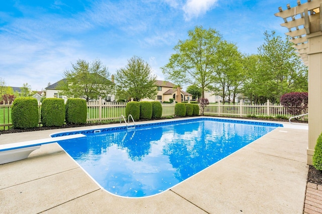 view of pool featuring a fenced in pool, a fenced backyard, and a patio area