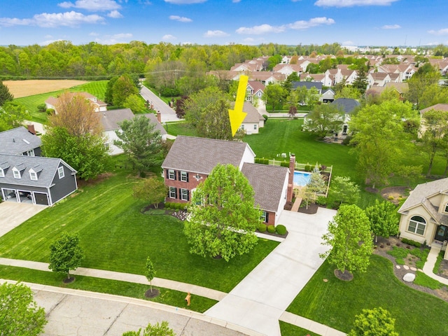 bird's eye view with a residential view