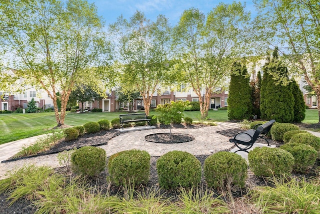 view of community featuring a lawn and a residential view