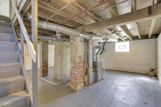 basement featuring heating unit