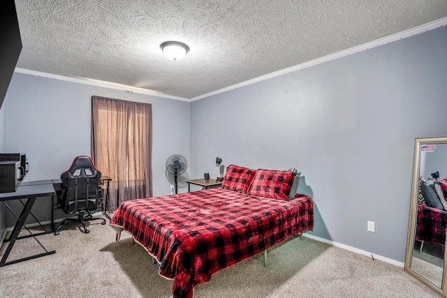 24796 E Fork Rd, Laurelville, OH 43135 - bedroom with crown molding, a textured ceiling, carpet, and baseboards