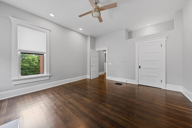 884 Neil Ave, Columbus, OH 43215 - unfurnished bedroom with hardwood / wood-style floors, recessed lighting, and a ceiling fan